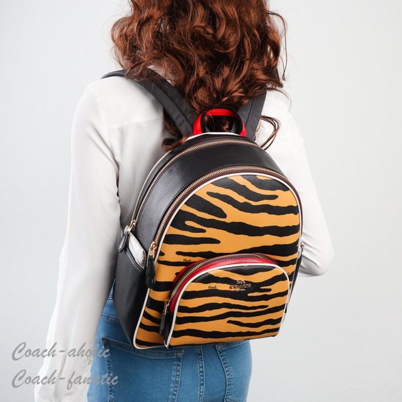 NWT Coach C6987 Court Backpack With Tiger Print in Honey/Black Multi - Picture 2 of 12